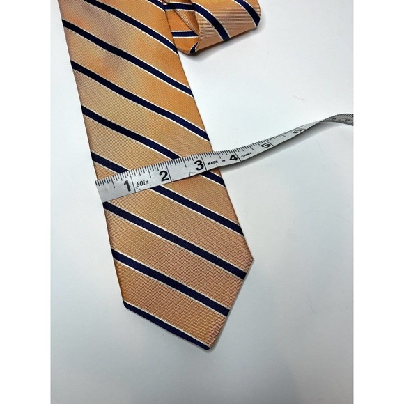 ROUNDTREE & YORKE Collegiate Neck Tie ORANGE/NAVY Stripes 100% SILK Woven Auburn - Picture 3 of 3